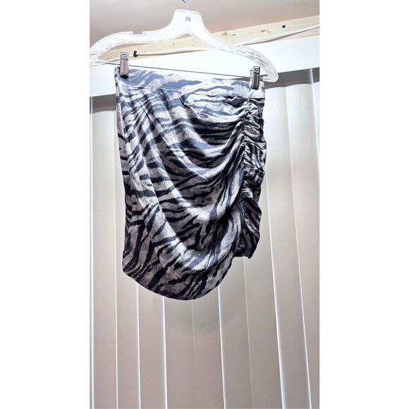 LNA WOMENS RUCHED RIBBED MINI SKIRT GREY ZEBRA PRINT SIZE S NEW P1-45 - Picture 3 of 11